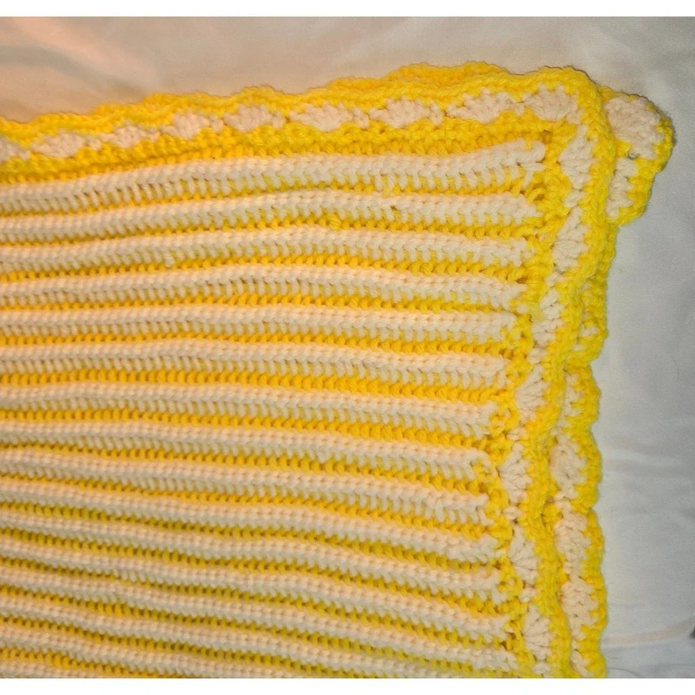 Handmade Crochet Baby Receiving Blanket Pair Yellow 36